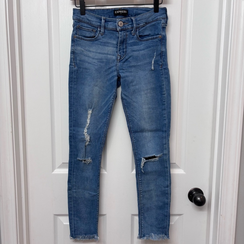 Mid Wash Distressed Skinny Jeans | Express 2